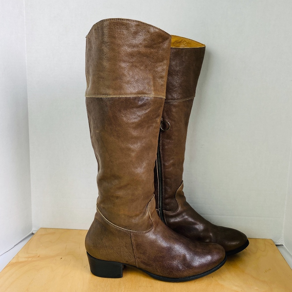 Handcrafted Fiorentini+Baker brown/taupe leather Knee High Boots, 40 (9.5)